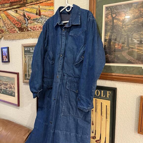 J. Peterman Horsemans 80s Duster Ranchers Coverall Jacket Equestrian Denim Large - Picture 3 of 9